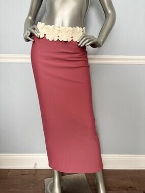 Bahia Maria Swim Fredrica Skirt Long Pink Punch Appliqué Floral Cover Up Nwt